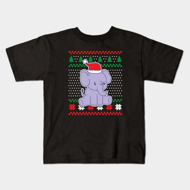 Ugly Christmas Sweaters Cute Elephant Kids T-Shirt by JS Arts